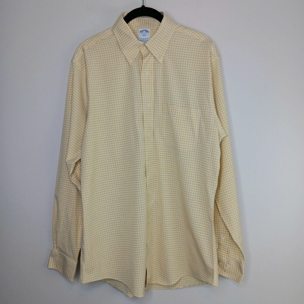 Brooks Brothers 346 Men's Shirt Oxford Button Down Yellow Grid Check Slim Fit